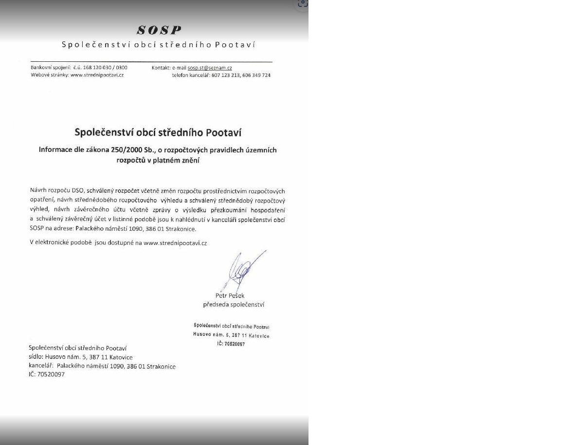 SOSP - Informace dle zákona 250/2000 Sb. o rozpočtových pravidlech územních rozpočtů v platném znění