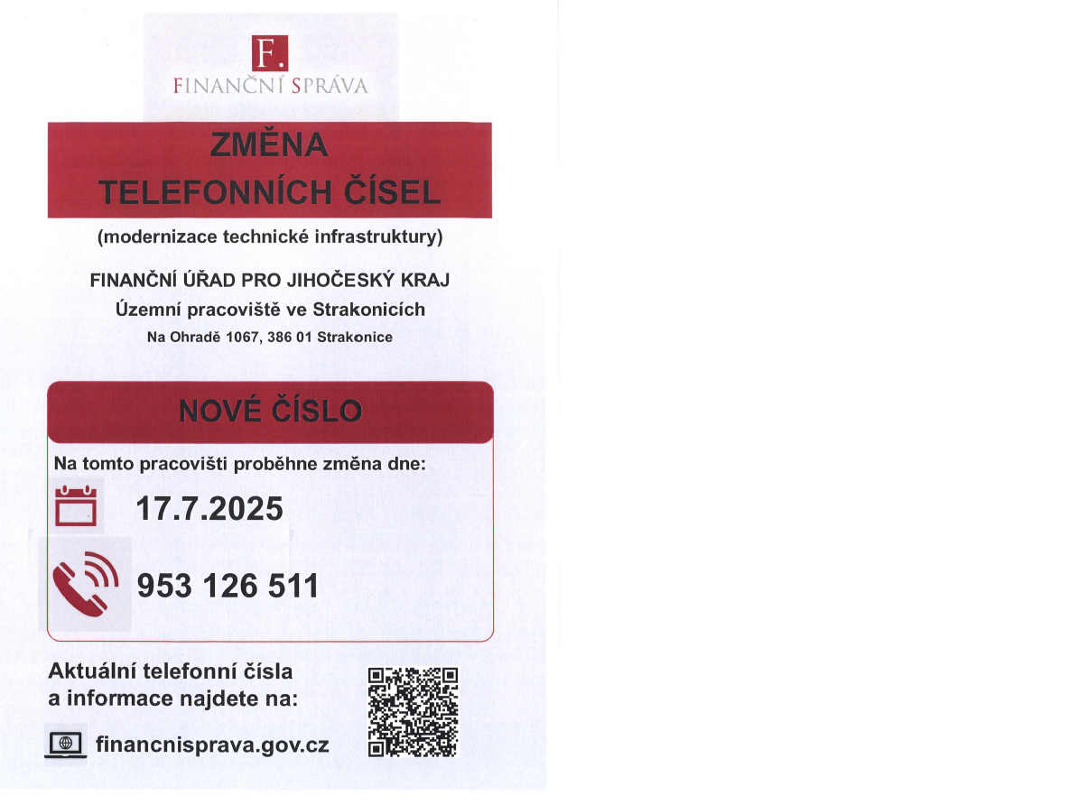 Změna telefonních čísel - FINANČNÍ SPRÁVA